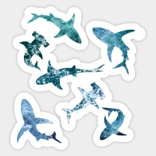 Hydro Flask stickers - ocean blue shark group with sea wave texture | Sticker pack set Sticker